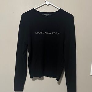Marc New York Black Crewneck Sweater with Rhinestone Logo